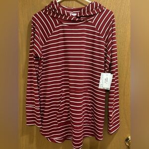 NWT LuLaRoe Amber Burgundy and White Striped Hoodie Pockets Large